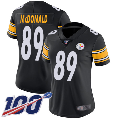 Women Pittsburgh Steelers Football #89 Limited Black Vance McDonald Home 100th Season Vapor Untouchable Nike NFL Jersey->women nfl jersey->Women Jersey